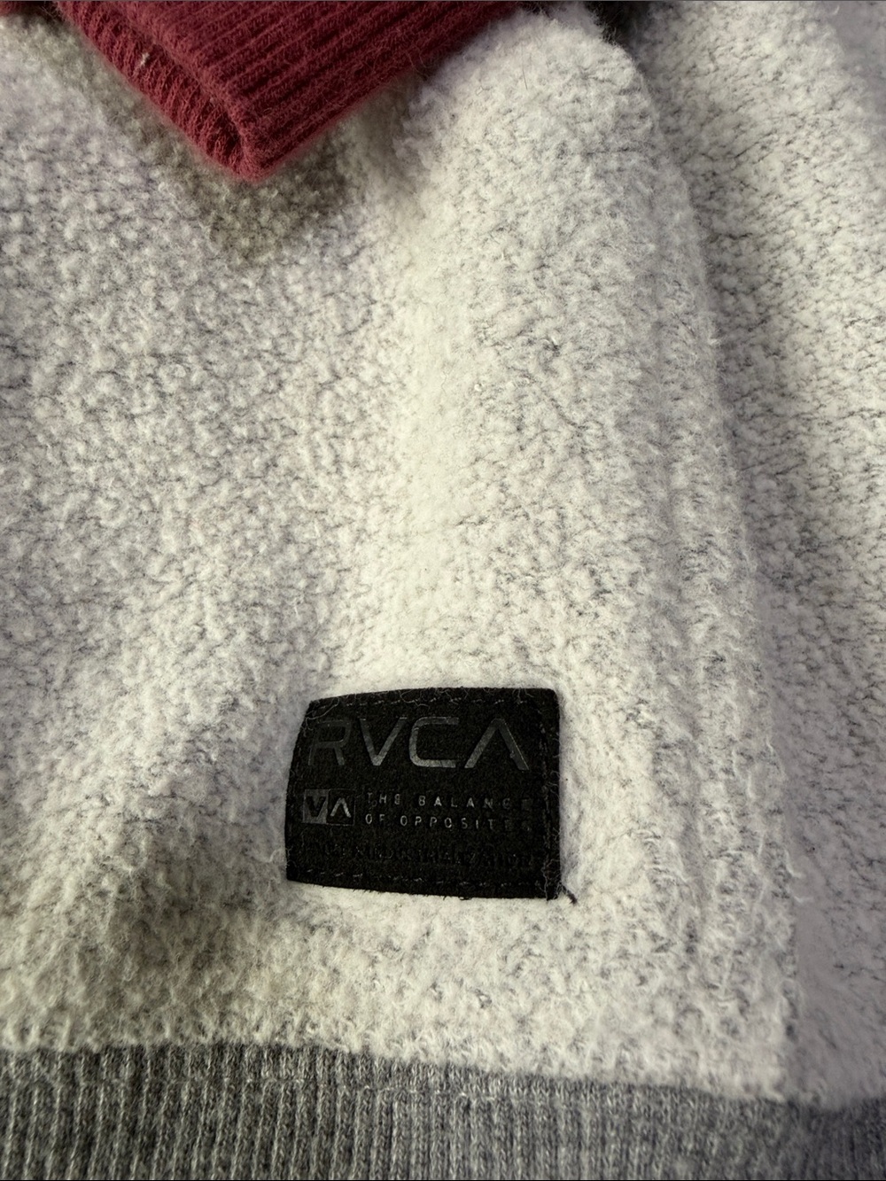 RVCA Maroon and Heather Gray Blocked Hooded Pullover - Picture 4 of 8